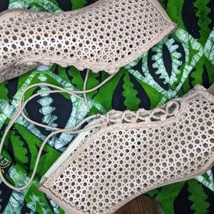 Peep toe leather booties